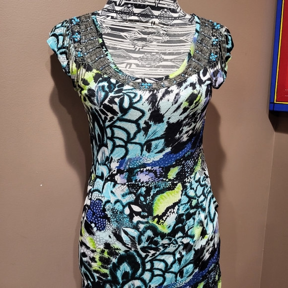 Alberto Makali Beaded fringe neckline sheath dress with POCKETS - Picture 3 of 9